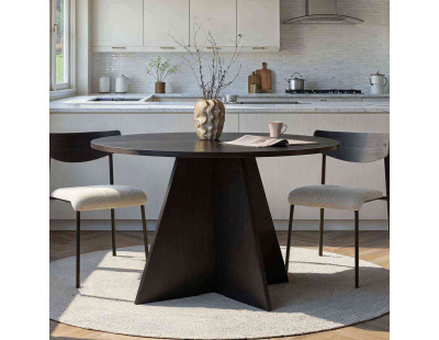 Table à manger ronde en aggloméré Virella (Bois noir)