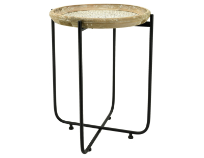 Table d'appoint en métal bois et rotin Origine