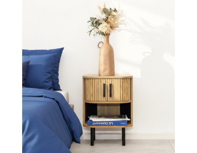 Table de nuit en lamelles bois et métal Kyoto (Lot de 2)