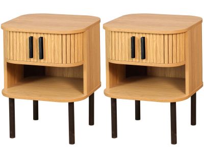 Table de nuit en lamelles bois et métal Kyoto (Lot de 2)