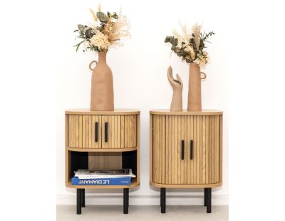 Table de nuit en lamelles bois et métal Kyoto (Lot de 2)