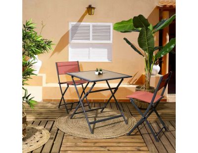 Table pliable en métal anthracite et effet bois Barcelone (70 x 70 cm)