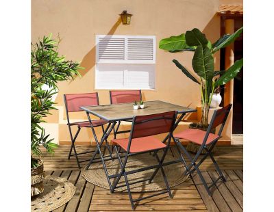 Table pliable en métal anthracite et effet bois Barcelone (110 x 70 cm)