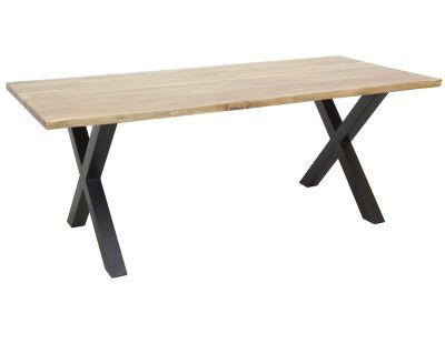 Table rectangulaire en acacia pied X (L220 Ep. 35mm)