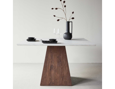 Table repas en MDF plateau effet pierre Cael 120 x 120 x 75 cm