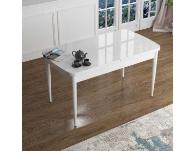 Table de repas en aggloméré avec pieds en métal Han (Blanc marbré)