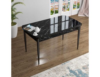 Table de repas en aggloméré avec pieds en métal Han (Noir marbré)