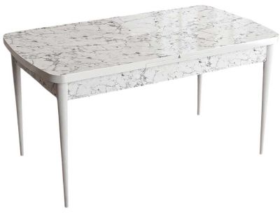 Table de repas en aggloméré avec rallonge Zen (Blanc marbré)