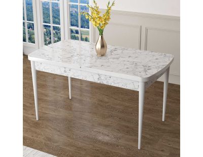 Table de repas en aggloméré avec rallonge Zen (Blanc marbré)
