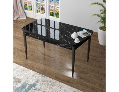 Table de repas en aggloméré avec rallonge Zen (Noir marbré)