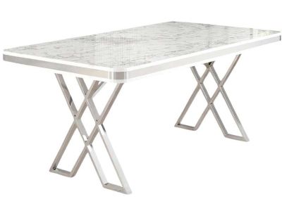 Table de repas design 130 x 80 cm Vals (Blanc marbré et Chrome)
