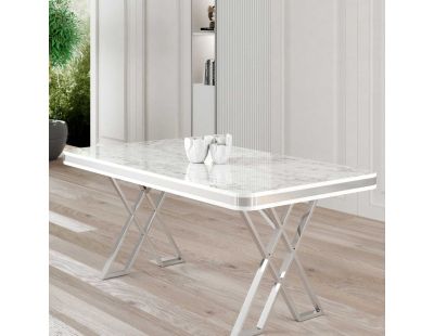 Table de repas design 130 x 80 cm Vals (Blanc marbré et Chrome)
