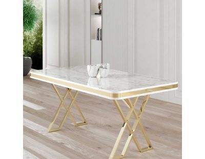 Table de repas design 130 x 80 cm Vals (Blanc marbré et Doré)