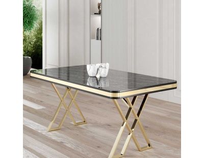 Table de repas design 130 x 80 cm Vals (Noir marbré et Doré)