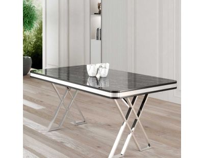 Table de repas design 130 x 80 cm Vals (Noir marbré et Chrome)