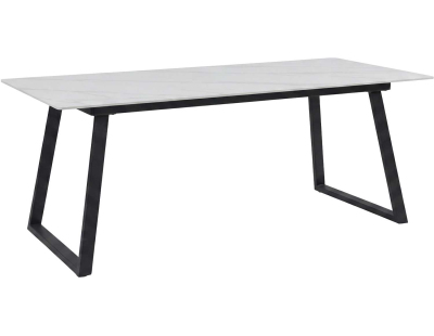 Table de repas 200 x 90 cm en pierre frittée Estelle (Blanc)