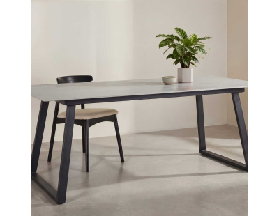 Table de repas 200 x 90 cm en pierre frittée Estelle (Gris foncé)