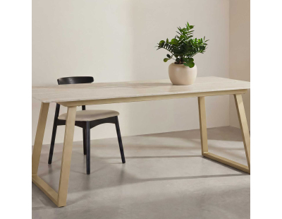 Table de repas 200 x 90 cm en pierre frittée Estelle (Beige)