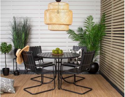 Table ronde et 4 chaises de jardin en acier et aintwood Holmsund (Noir)