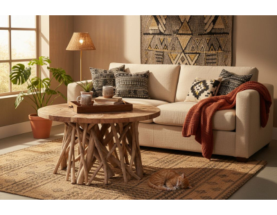 Table ronde en teck Puzzle - Arthur