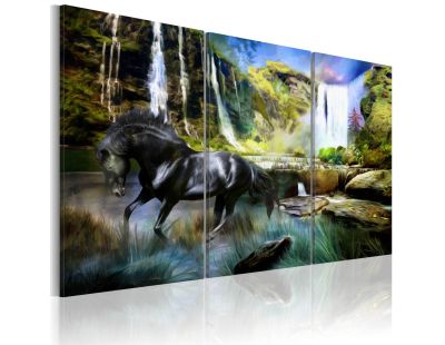 Tableau - Cheval sur fond de cascade bleue (60x40)