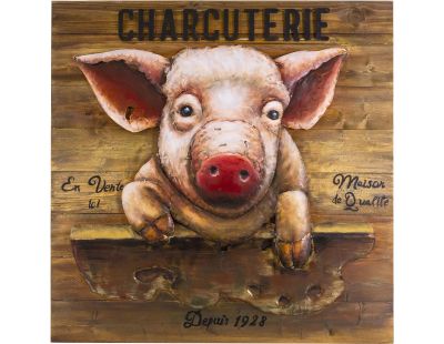 Tableau cochon en pin et fer Charcuterie 80 x 9 x 80 cm