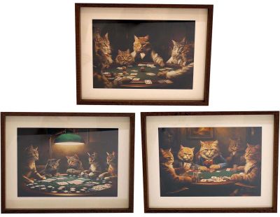 Tableau décoratif Cats poker 30 x 40 cm (Lot de 3)