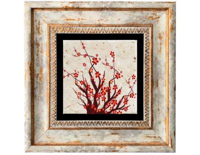 Tableau décoratif en bois et métal 20 x 20 cm (Arbre en fleurs)