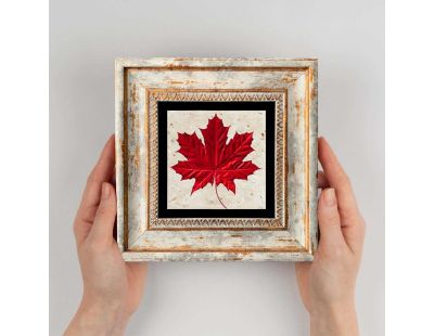 Tableau décoratif en bois et métal 20 x 20 cm (Feuille rouge)