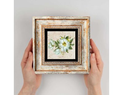 Tableau décoratif en bois et métal 20 x 20 cm (Fleurs blanches)