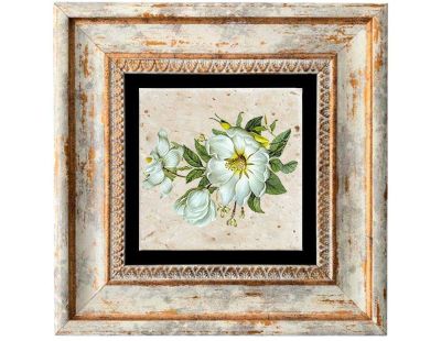 Tableau décoratif en bois et métal 20 x 20 cm (Fleurs blanches)