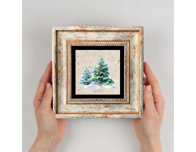 Tableau décoratif en bois et métal 20 x 20 cm (Sapins verts)