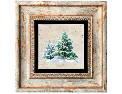 Tableau décoratif en bois et métal 20 x 20 cm (Sapins verts)