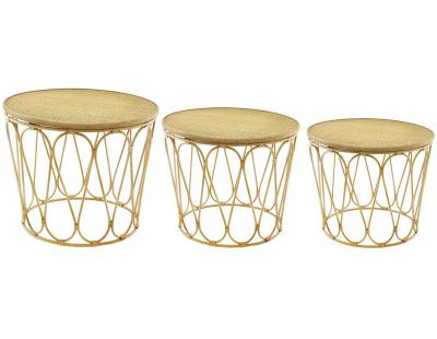 Tables d'appoint en MDF et rotin (Lot de 3)