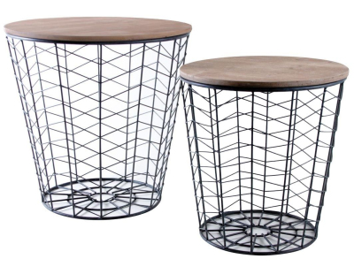 Tables d'appoint rondes en bois et métal (Lot de 2)