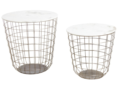 Tables en métal doré antique et marbre (Lot de 2)