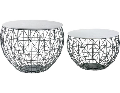 Tables basses en métal et marbre (Lot de 2)