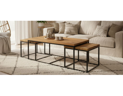 Tables basses modulables en bois recyclé et métal LOFT (Lot de 3)