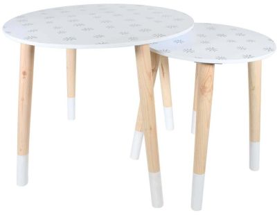 Tables gigognes en MDF blanc et bois motif fleurs