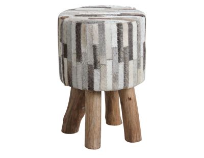 Tabouret rond en peau de vache grise