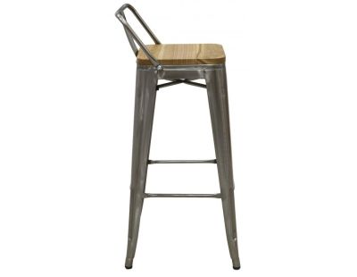 Tabouret de bar en métal et bois d'orme huilé (Acier brossé)