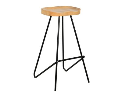 Tabouret de bar assise moulée en métal et bois d'orme huilé (Lot de 4)