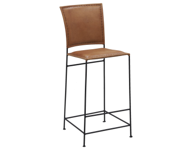Tabouret de bar en cuir de chèvre et métal