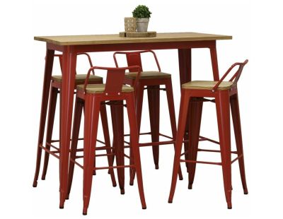 Tabouret de bar en métal laqué et bois d'orme huilé (Lot de 4) (Rouge)