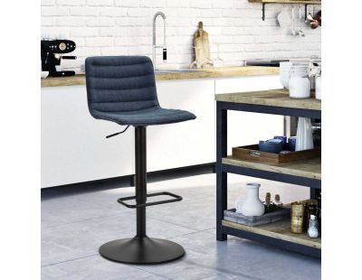 Tabouret de bar en métal assise et dossier matelassé hauteur réglable (Noir et bleu)