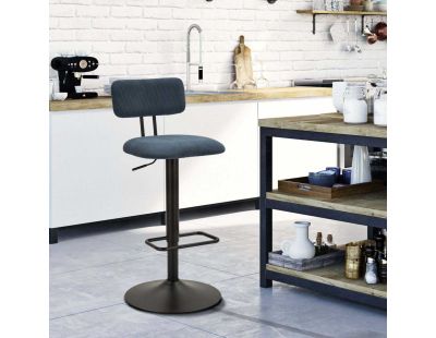 Tabouret de bar en métal avec dossier hauteur réglable (Noir et bleu)