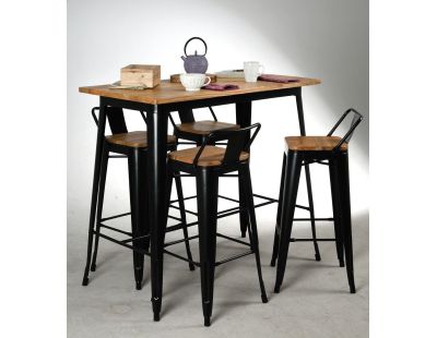 Tabouret de bar en métal laqué et bois d'orme huilé (Lot de 4) (Noir)