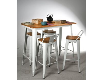 Tabouret de bar en métal laqué et bois d'orme huilé (Lot de 4) (Blanc)