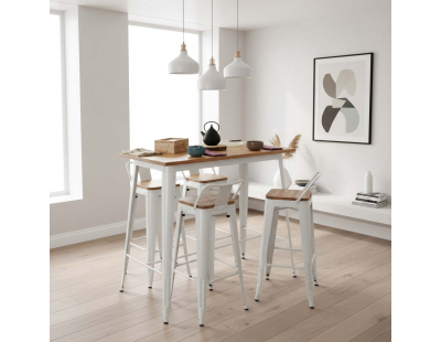 Tabouret de bar en métal laqué et bois d'orme huilé (Lot de 4) (Blanc)