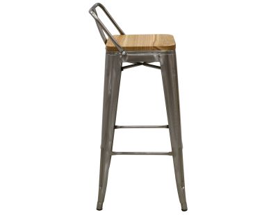 Tabouret de bar en métal laqué et bois d'orme huilé (Lot de 2) (Acier brossé)